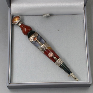 Antique Victorian Scottish Agate , Citrine and Silver Kilt Pin