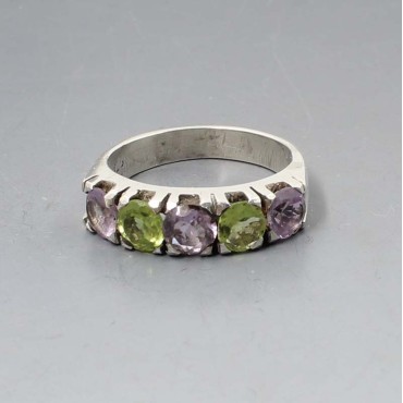 Amethyst Peridot and Silver Suffragette Ring