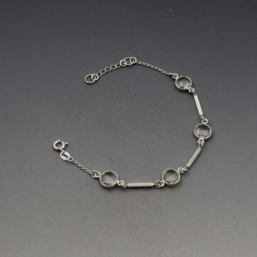 Clear Quartz and Sterling Silver Bezel Bracelet