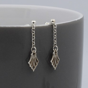  Art Deco Style Sterling Silver Fan Earrings UK 