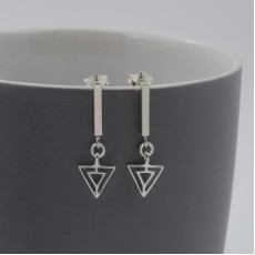 Silver Textured Triangle Short Chain Drop Earrings