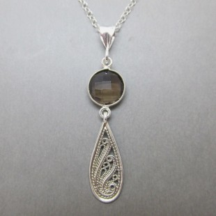 Smokey Topaz and Silver Pendant