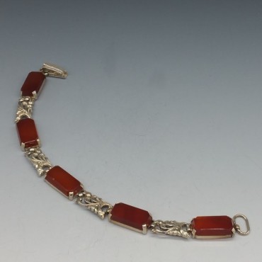  Art Deco Style Carnelian and 830 Silver Bracelet