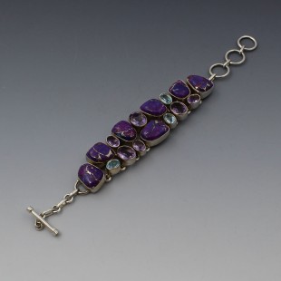 Chunky  Amethyst Aquamarine, and Charoite Bracelet