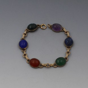 Handcarved 1940'S SYMMETALIC Multi Gem Bracelet