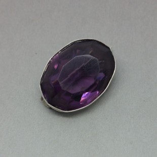 Oval Amethyst and Sterling  Silver  Brooch