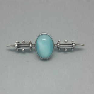 Art Deco Style Aqua Chalcedony Brooch