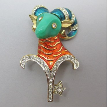 Vintage DeNicola Zodiac Aries Ram Brooch