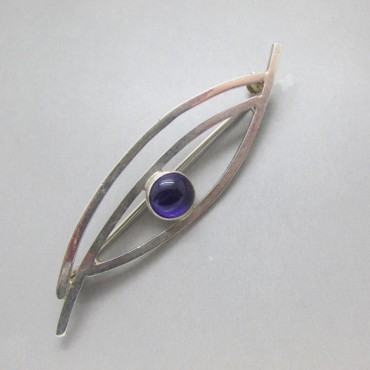 Silver and Amethyst Vintage Modernist Brooch