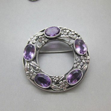 Bernard Instone Style Amethyst and Silver Brooch 