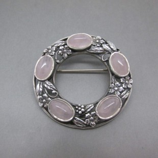 Bernard Instone Style Rose Quartz and Silver  Brooch 