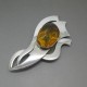 Very Large Amber Cabochon and Sterling Silver Brooch