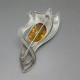 Amber Cabochon and Sterling Silver Brooch