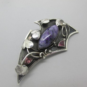 Blue John, Amethyst, and Sterling Silver Brooch