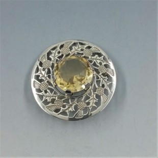 Citrine with Thistle Design Scottish Silver Brooch