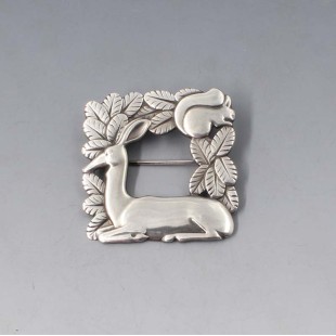 Rare Georg Jensen Sterling Silver Deer and Squirrel Brooch  #318