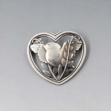 Georg Jensen Dove in Heart Brooch by Arno Malinowski  #239