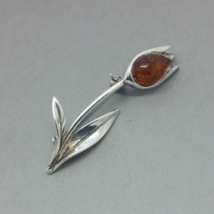 Delicate Amber and Silver Tulip Brooch