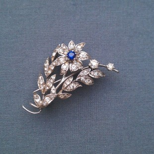 Sterling Silver Brooch with Blue Flower