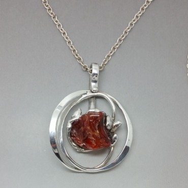 Stunning Danish Amber and Sterling Silver Large Modernist Circle Pendant 