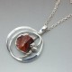 Amber and Sterling Silver Large Modernist Circle Pendant 