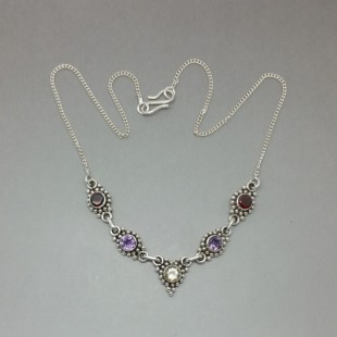 Vintage Amethyst,Garnet and Citrine Multi Gem Sterling Silver Necklace