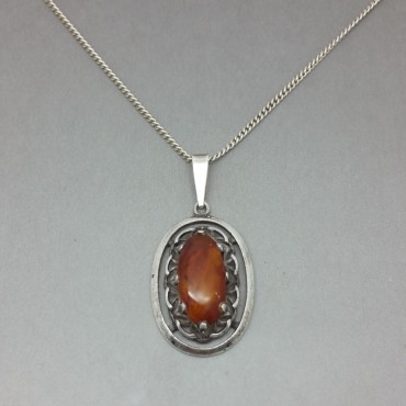  Decorative Baltic Amber and Sterling Silver Pendant