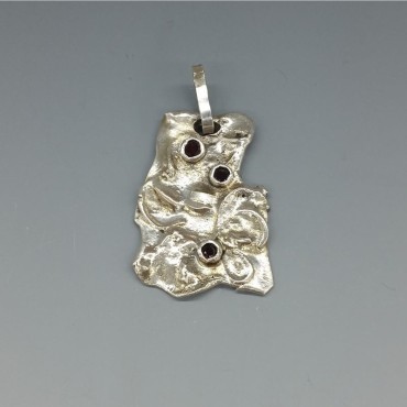 Modernist  Abstract  Silver Gemstone Pendant