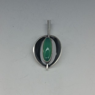 Green Chalcedony and 935 Silver Modernist Pendant