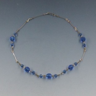 Deco Style Blue Glass Bead Necklace