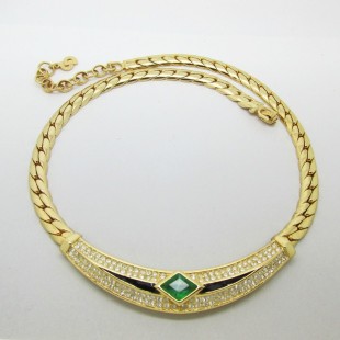 Christian Dior Green Crystal and Gold Necklace