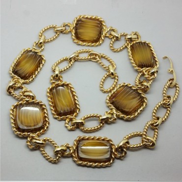  Rare Christian Dior 1970's Chunky Long Brown Glass Necklace