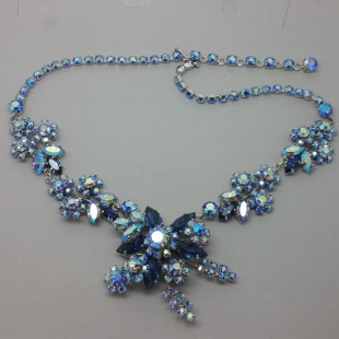 Stunning Blue Aurora Borealis Crystal Flower Necklace