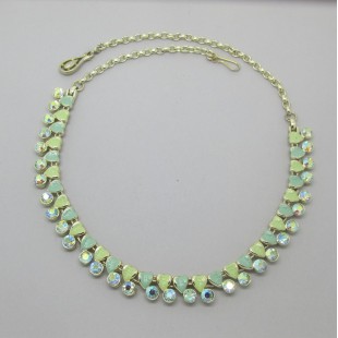 1960's Green Enamel Heart and Crystal Necklace