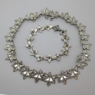 Rare Bernard Instone 1969 Sterling Silver Leaf Necklace and Bracelet