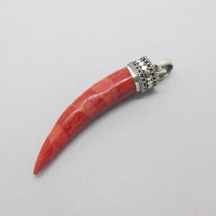 Red Coral and Sterling Silver Horn Pendant