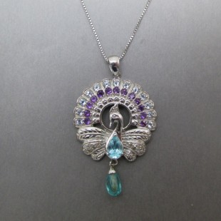 Silver Peacock Gemstone Pendant