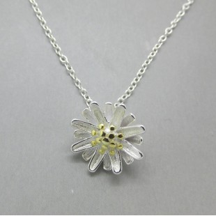 Small Sterling Silver Vintage Modernist Flower Pendant