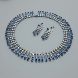 Blue Crystal Necklace and Earrings Set