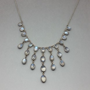 Beautiful Vintage Blue Moonstone Silver Multi Drop Necklace