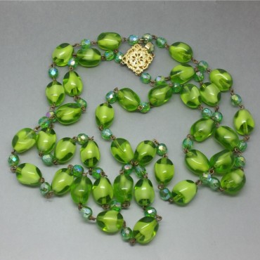 Gorgeous 1950's Vintage Czech Green Givre Beads and Earrings