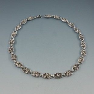 Art Deco 835 Silver Floral Links Necklace