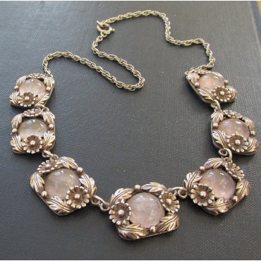 Pink Rose Quartz and Silver Necklace attributed to NE From