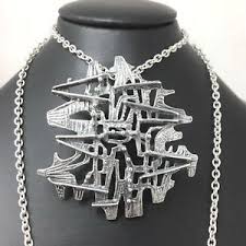 Else and Paul Studio large  modernist abstract silver necklace