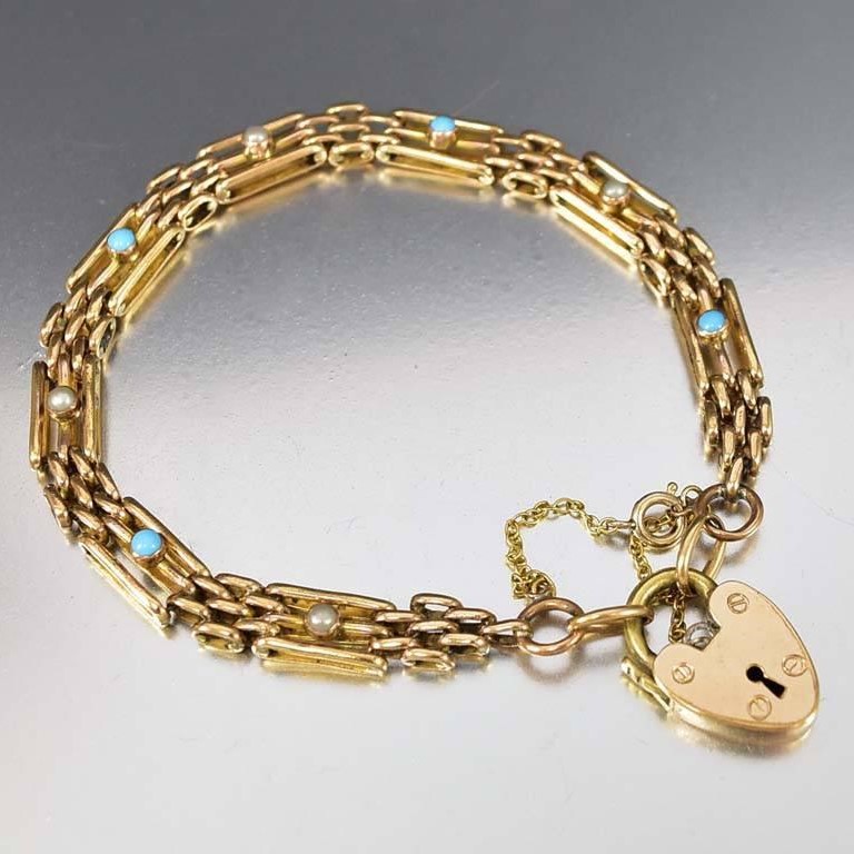 Victorian turquoise seed perl gate bracelet